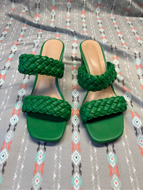 Shoes - 🌀Green Braided Double-Strap Women's Slide Heel Sandals